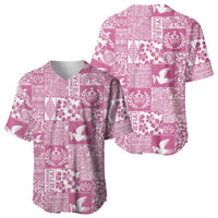 Pink Tonga Kilisimasi Fiefia Baseball Jersey Pacific Patchwork Xmas Vibes LT9 - Polynesian Pride
