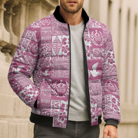 Pink Tonga Kilisimasi Fiefia Bomber Puffer Jacket Pacific Patchwork Xmas Vibes - Polynesian Pride