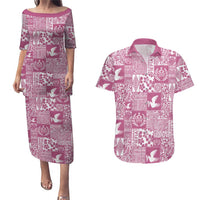 Pink Tonga Kilisimasi Fiefia Couples Matching Puletasi and Hawaiian Shirt Pacific Patchwork Xmas Vibes LT9 Pink - Polynesian Pride