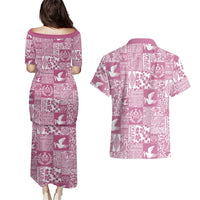 Pink Tonga Kilisimasi Fiefia Couples Matching Puletasi and Hawaiian Shirt Pacific Patchwork Xmas Vibes LT9 - Polynesian Pride