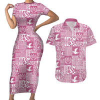 Pink Tonga Kilisimasi Fiefia Couples Matching Short Sleeve Bodycon Dress and Hawaiian Shirt Pacific Patchwork Xmas Vibes - Polynesian Pride