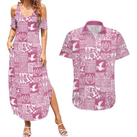 Pink Tonga Kilisimasi Fiefia Couples Matching Summer Maxi Dress and Hawaiian Shirt Pacific Patchwork Xmas Vibes LT9 Pink - Polynesian Pride