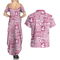 Pink Tonga Kilisimasi Fiefia Couples Matching Summer Maxi Dress and Hawaiian Shirt Pacific Patchwork Xmas Vibes LT9 - Polynesian Pride