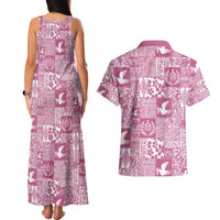 Pink Tonga Kilisimasi Fiefia Couples Matching Tank Maxi Dress and Hawaiian Shirt Pacific Patchwork Xmas Vibes LT9 - Polynesian Pride