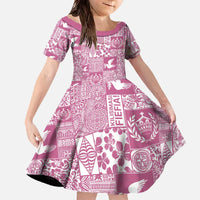 Pink Tonga Kilisimasi Fiefia Family Matching Off The Shoulder Long Sleeve Dress and Hawaiian Shirt Pacific Patchwork Xmas Vibes - Polynesian Pride