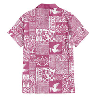 Pink Tonga Kilisimasi Fiefia Family Matching Off The Shoulder Long Sleeve Dress and Hawaiian Shirt Pacific Patchwork Xmas Vibes LT9 - Polynesian Pride