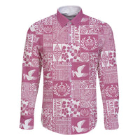 Pink Tonga Kilisimasi Fiefia Family Matching Off The Shoulder Long Sleeve Dress and Hawaiian Shirt Pacific Patchwork Xmas Vibes - Polynesian Pride