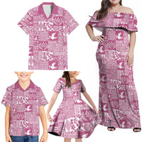 Pink Tonga Kilisimasi Fiefia Family Matching Off Shoulder Maxi Dress and Hawaiian Shirt Pacific Patchwork Xmas Vibes - Polynesian Pride