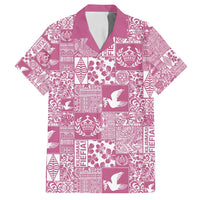 Pink Tonga Kilisimasi Fiefia Family Matching Off Shoulder Maxi Dress and Hawaiian Shirt Pacific Patchwork Xmas Vibes - Polynesian Pride