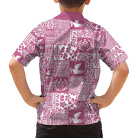 Pink Tonga Kilisimasi Fiefia Family Matching Off Shoulder Short Dress and Hawaiian Shirt Pacific Patchwork Xmas Vibes - Polynesian Pride