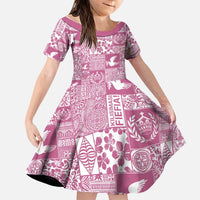 Pink Tonga Kilisimasi Fiefia Family Matching Off Shoulder Short Dress and Hawaiian Shirt Pacific Patchwork Xmas Vibes - Polynesian Pride