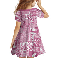 Pink Tonga Kilisimasi Fiefia Family Matching Off Shoulder Short Dress and Hawaiian Shirt Pacific Patchwork Xmas Vibes - Polynesian Pride