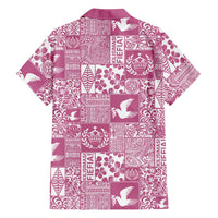 Pink Tonga Kilisimasi Fiefia Family Matching Short Sleeve Bodycon Dress and Hawaiian Shirt Pacific Patchwork Xmas Vibes - Polynesian Pride