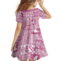Pink Tonga Kilisimasi Fiefia Kid Short Sleeve Dress Pacific Patchwork Xmas Vibes LT9 - Polynesian Pride