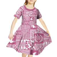 Pink Tonga Kilisimasi Fiefia Kid Short Sleeve Dress Pacific Patchwork Xmas Vibes - Polynesian Pride