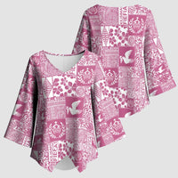 Pink Tonga Kilisimasi Fiefia Kimono Sleeve Blouse Pacific Patchwork Xmas Vibes - Polynesian Pride