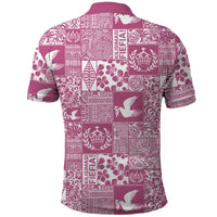Pink Tonga Kilisimasi Fiefia Polo Shirt Pacific Patchwork Xmas Vibes - Polynesian Pride