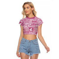Pink Tonga Kilisimasi Fiefia Raglan Cropped T Shirt Pacific Patchwork Xmas Vibes LT9 Female Pink - Polynesian Pride