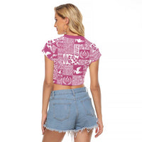 Pink Tonga Kilisimasi Fiefia Raglan Cropped T Shirt Pacific Patchwork Xmas Vibes LT9 - Polynesian Pride