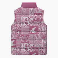 Pink Tonga Kilisimasi Fiefia Sleeveless Puffer Jacket Pacific Patchwork Xmas Vibes - Polynesian Pride