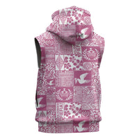Pink Tonga Kilisimasi Fiefia Sleeveless Zip Hoodie Pacific Patchwork Xmas Vibes LT9 - Polynesian Pride