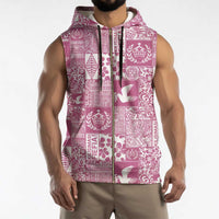 Pink Tonga Kilisimasi Fiefia Sleeveless Zip Hoodie Pacific Patchwork Xmas Vibes LT9 - Polynesian Pride