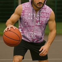 Pink Tonga Kilisimasi Fiefia Sleeveless Zip Hoodie Pacific Patchwork Xmas Vibes LT9 - Polynesian Pride