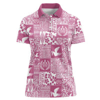 Pink Tonga Kilisimasi Fiefia Women Polo Shirt Pacific Patchwork Xmas Vibes LT9 Female Pink - Polynesian Pride