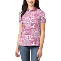 Pink Tonga Kilisimasi Fiefia Women Polo Shirt Pacific Patchwork Xmas Vibes LT9 - Polynesian Pride