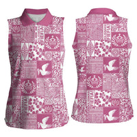 Pink Tonga Kilisimasi Fiefia Women Sleeveless Polo Shirt Pacific Patchwork Xmas Vibes - Polynesian Pride
