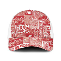 Red Tonga Kilisimasi Fiefia Baseball Net Cap Pacific Patchwork Xmas Vibes LT9 One Size White Red - Polynesian Pride
