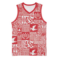 Red Tonga Kilisimasi Fiefia Basketball Jersey Pacific Patchwork Xmas Vibes - Polynesian Pride