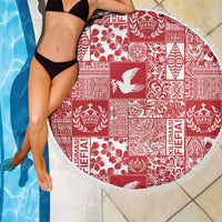 Red Tonga Kilisimasi Fiefia Beach Blanket Pacific Patchwork Xmas Vibes - Polynesian Pride