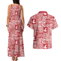 Red Tonga Kilisimasi Fiefia Couples Matching Tank Maxi Dress and Hawaiian Shirt Pacific Patchwork Xmas Vibes LT9 - Polynesian Pride