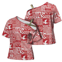 Red Tonga Kilisimasi Fiefia Cross Shoulder Shirt Pacific Patchwork Xmas Vibes LT9 - Polynesian Pride