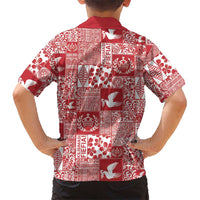 Red Tonga Kilisimasi Fiefia Family Matching Long Sleeve Bodycon Dress and Hawaiian Shirt Pacific Patchwork Xmas Vibes - Polynesian Pride