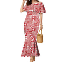 Red Tonga Kilisimasi Fiefia Family Matching Mermaid Dress and Hawaiian Shirt Pacific Patchwork Xmas Vibes - Polynesian Pride