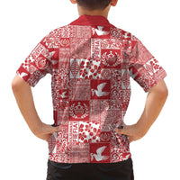 Red Tonga Kilisimasi Fiefia Family Matching Off The Shoulder Long Sleeve Dress and Hawaiian Shirt Pacific Patchwork Xmas Vibes - Polynesian Pride