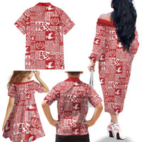 Red Tonga Kilisimasi Fiefia Family Matching Off The Shoulder Long Sleeve Dress and Hawaiian Shirt Pacific Patchwork Xmas Vibes LT9 - Polynesian Pride
