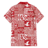 Red Tonga Kilisimasi Fiefia Family Matching Off Shoulder Short Dress and Hawaiian Shirt Pacific Patchwork Xmas Vibes - Polynesian Pride