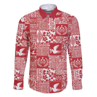 Red Tonga Kilisimasi Fiefia Family Matching Off Shoulder Short Dress and Hawaiian Shirt Pacific Patchwork Xmas Vibes - Polynesian Pride