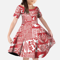 Red Tonga Kilisimasi Fiefia Family Matching Puletasi and Hawaiian Shirt Pacific Patchwork Xmas Vibes LT9 Daughter's Dress Red - Polynesian Pride