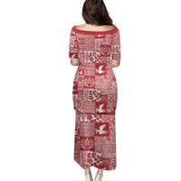 Red Tonga Kilisimasi Fiefia Family Matching Puletasi and Hawaiian Shirt Pacific Patchwork Xmas Vibes - Polynesian Pride