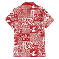 Red Tonga Kilisimasi Fiefia Family Matching Short Sleeve Bodycon Dress and Hawaiian Shirt Pacific Patchwork Xmas Vibes - Polynesian Pride