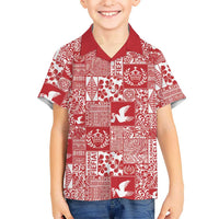 Red Tonga Kilisimasi Fiefia Family Matching Short Sleeve Bodycon Dress and Hawaiian Shirt Pacific Patchwork Xmas Vibes - Polynesian Pride