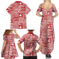 Red Tonga Kilisimasi Fiefia Family Matching Summer Maxi Dress and Hawaiian Shirt Pacific Patchwork Xmas Vibes - Polynesian Pride