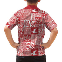 Red Tonga Kilisimasi Fiefia Family Matching Tank Maxi Dress and Hawaiian Shirt Pacific Patchwork Xmas Vibes - Polynesian Pride
