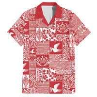 Red Tonga Kilisimasi Fiefia Family Matching Tank Maxi Dress and Hawaiian Shirt Pacific Patchwork Xmas Vibes - Polynesian Pride