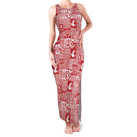 Red Tonga Kilisimasi Fiefia Family Matching Tank Maxi Dress and Hawaiian Shirt Pacific Patchwork Xmas Vibes - Polynesian Pride