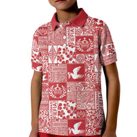 Red Tonga Kilisimasi Fiefia Kid Polo Shirt Pacific Patchwork Xmas Vibes - Polynesian Pride